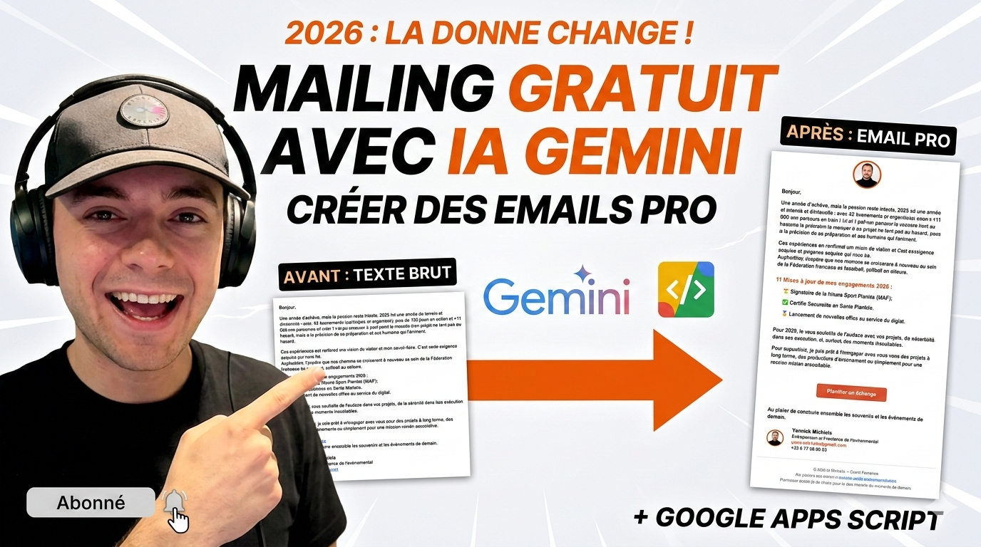 Illustration de l’article « Le mailing gratuit en 2026 : Guide Définitif pour la Création de Mails Uniques via Gemini et Google Apps Script (GAS) en 2026 »