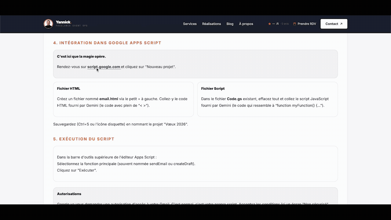 Illustration : Intégration dans Google Apps Script