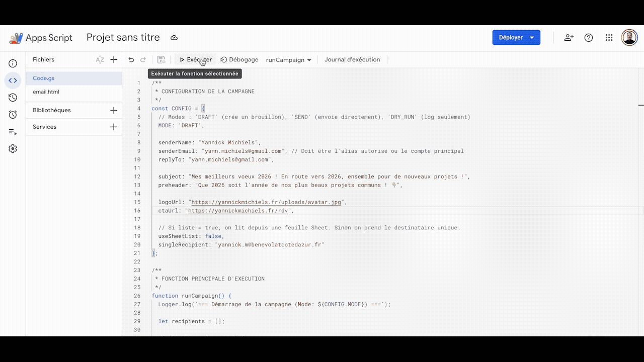 Illustration : Exécution du Script